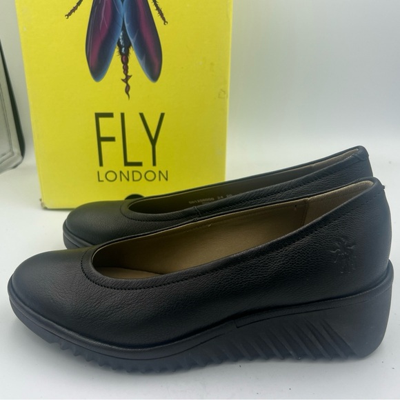 Fly London LENY258FLY-000 Womens Black Leather Slip On Wedge Size EU38 NEW w/Box - Picture 10 of 16
